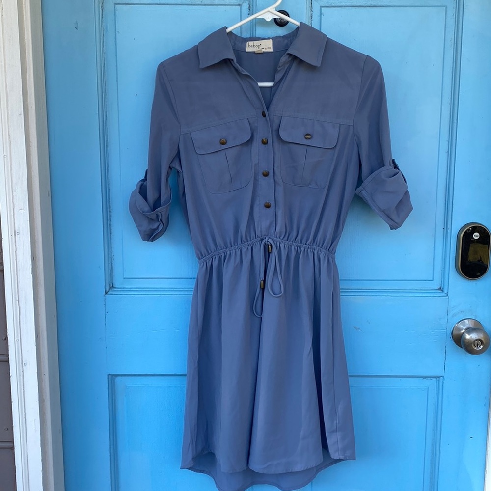 BeBop Shirtdress Blue Purple Button Up Polyester size XS